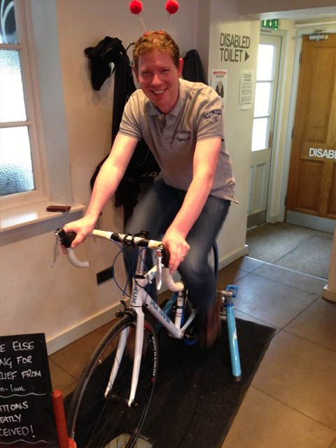 Mark Allen from Neon Play cycling for Comic Relief