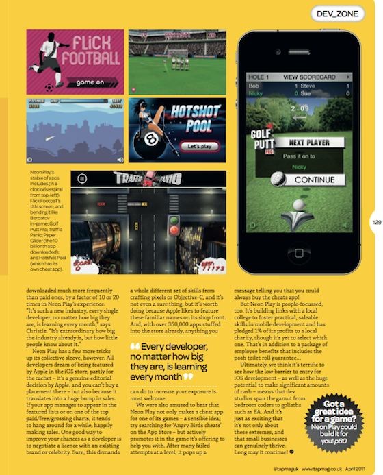 Tap! magazine profile on Neon Play