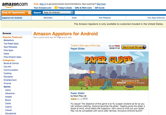 Amazon Appstore for Android Paper Glider