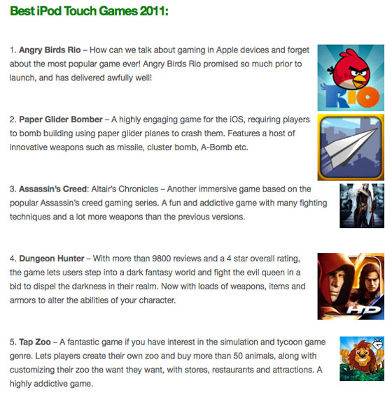 Best iPod Touch Games 2011 Paper Glider Bomber