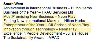 South West Chamber Awards nominees- Neon Play