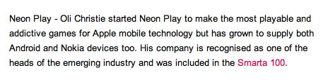 Smarta Top New Business of 2011 Neon Play