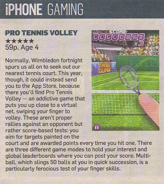 Pro Tennis Volley Sunday Times review